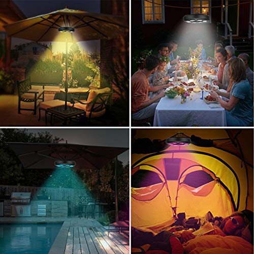 Solar Patio Umbrella Lights,4AA Battery Operated 10 Lighting Modes 12 Color Changing Remote Control Pole Light for Umbrellas,Camping Tents or Outdoor Use (Solar Powered-Black) - Thumbnail 4