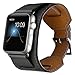 valkit Bands Compatible with Apple Watch Band 38mm 40mm 42mm 44mm, Genuine Leather Strap Replacement Wristband with Metal Adapter Clasp for Men Women iWatch Series SE 6 5 4 3 2 1, Cuff - Black