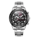 LONGBO Mens Sport Big Face Racing Watch Fashion Analog Display Stainless Steel Band Military Analog Quartz Wrist Watches Black