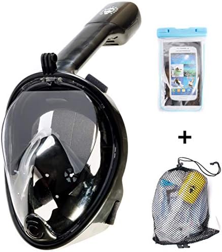 Ocean Innovate Full Face Snorkeling Mask By 180 Degree Full Seaview Snorkel Diving Mask With GoPro Mount–Dry Snorkel& Anti-Fog DesignUnderwater Breathing Mask For Adults& Youth–Phone Case Gift