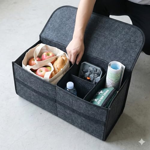 Organizador De Porta-Malas Premium Em Feltro Cinza, Grande Capacidade, Antiderrapante, Dobrável, Portátil Com Alça, Para Armazenar Ferramentas, Brinquedos, Acessórios E Viagens, Marca VARENZIA