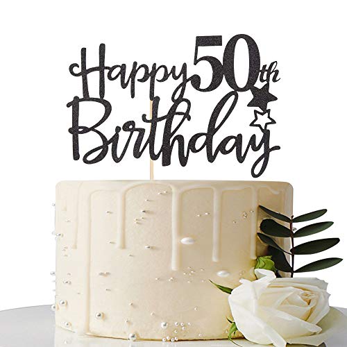 MaiCaiffe Black Happy 50th Birthday Cake Topper,Hello 50 ,Cheers to 50 Years,50 & Fabulous Party Decoration
