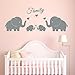 4 Cute Elephants Family Wall Decals Parents and Twins Elephant Wall Decal for Baby Nursery Love Heart Family Words Vinyl Wall Art Elephant Home Decor (Grey)