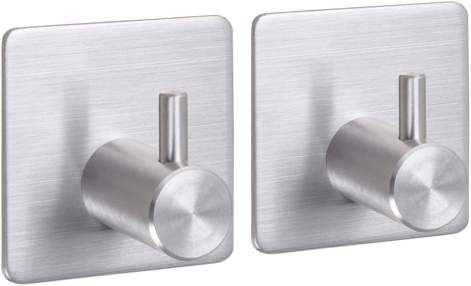Towel Robe Hook Self Adhesive Stick on Wall,Brushed Stainless Steel (Pack of 2)