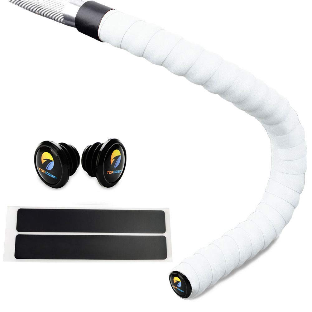 TOPCABIN® Bicycle Handlebar Tape Non-Slip Comfort GEL Road Bike Handlebar Tape Bike Bar Tape with Reflective Bar Plugs (# White)