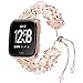 IMYMAX for Fitbit Versa Band Adjustable Crystal Pearl Bracelet Replacement Women Girls Wristband for Fitbit Versa Smart Watch Updated Style (Rose Pink)