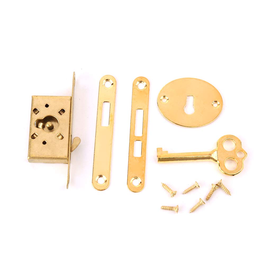 JOYKK Vintage Drawer Lock With Key Antique Small Box Cabinet Door Locks Furniture Fittings - Gold