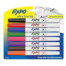EXPO 1884309 Low-Odor Dry Erase Markers, Ultra Fine Tip, Assorted Colors, 8-Count