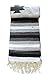 Del Mex Woven Mexican Southwest Large Center Diamond Blanket Yoga Serape (Black/Gray)
