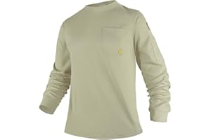 PTAHDUS FR Shirts for Men,5.5oz/7.1oz Round Neck Flame Resistant Long Sleeve Shirts, 100% Cotton Workwear FR Clothing for Men