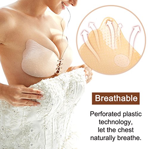 Pushup Bra 2 Pack Self-Adhesive Bra Strapless Invisible Backless Plunge Bra (D 2, Nude and Black)
