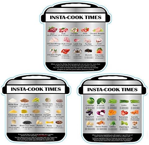 3 Pack Magnetic Cheat Sheet, Kitchen Cookbook, Cooking Times Accessories for Instant Pot. Total 45 items. Including meat, vegetables, and bean valley