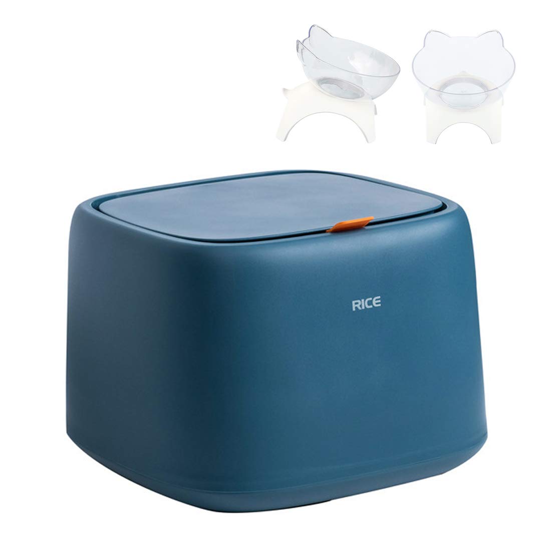 SPRICHIC Pet Food Storage Container - Flip Top Plastic Dog/Cat Food Storage, Store up to 22lbs Rice or 16lbs Pet Food, with 2 Pet Food Bowls & Measuring Cup, BPA Free