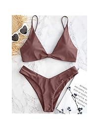 Bikini de corte alto con lazo frontal y correa de espagueti para dama