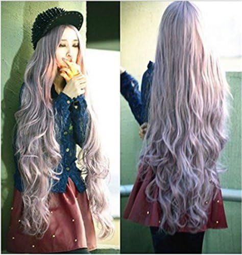 Women 40'' Grey Purple Long Lolita Full Natural Wavy Heat Resistant Hair Wigs