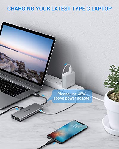 USB C Hub, TOTU 12 in 1 Type C Hub to Ethernet, 4K HDMI & DP, VGA,2 USB3.0/2 USB2.0/75W PD/SD&TF Card Reader/Mic&Audio for Mac Book&Type C Laptops (Only Windows Laptops Support Triple Display)