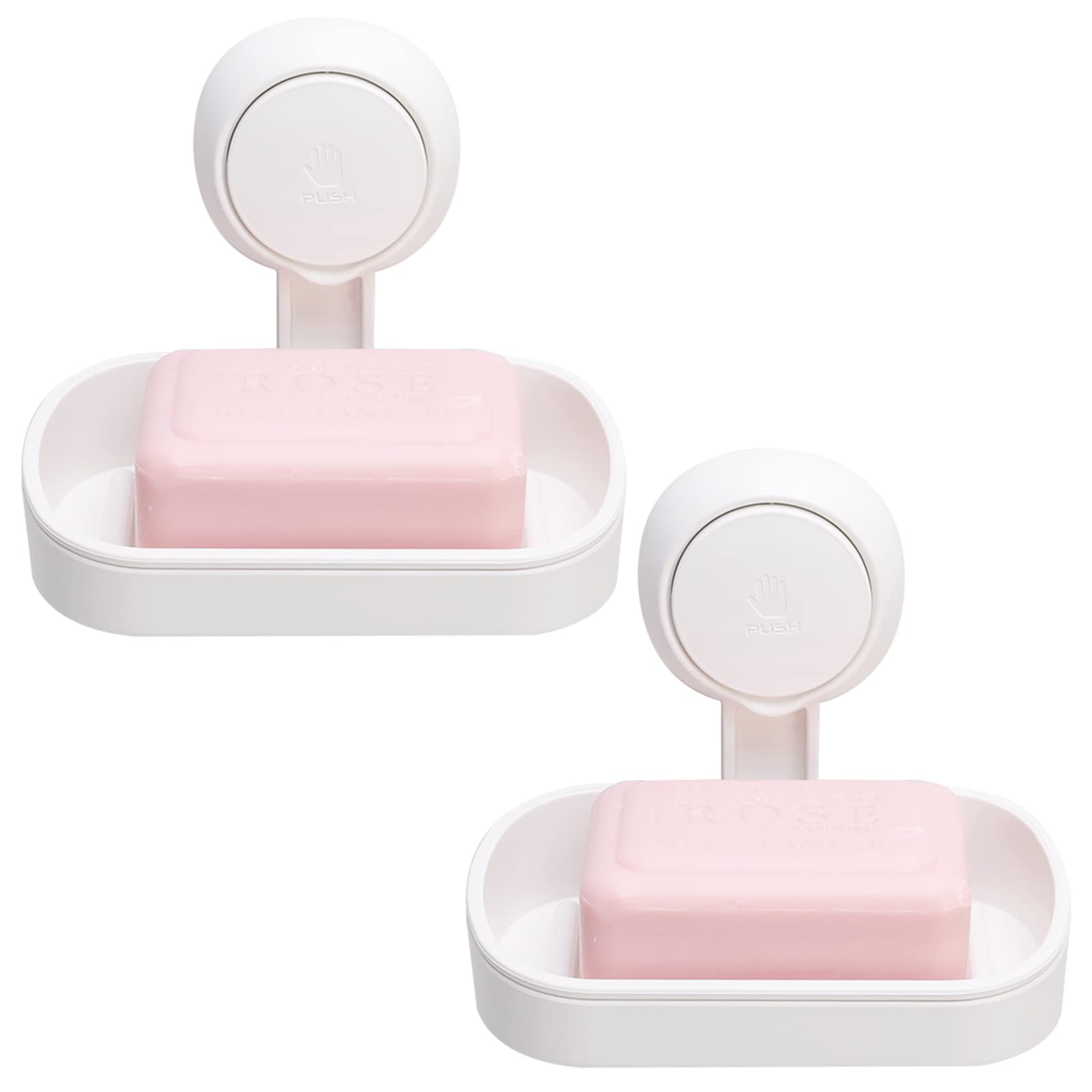 TAILI Suction Soap Dish for Shower 2 Pack, Max Hold 3 KG Shower Soap Holder for Bathroom, Wall Mounted Sponge Tray, Drill-Free, Removable Bathtub Organizer, Waterproof, Plastic Sink Holder Cup, White