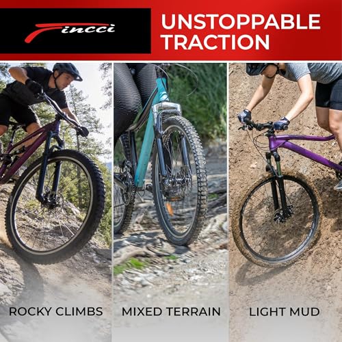Fincci Copertone MTB 26 x 1,95 Pollici - Coppia Pieghevole Pneumaticos 60 TPI - con 2x Valvole Interne Cameras d’Aria - per MTB Montagna Ibrida Bici Bicicletta - Confezione da 2