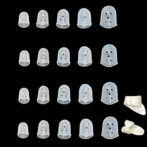20 PCS Clear Guitar Fingertip Protectors in 5 Sizes Silicone Finger Guards for Ukulele Electric Guitar,2 Guitar Picks Added for Gift