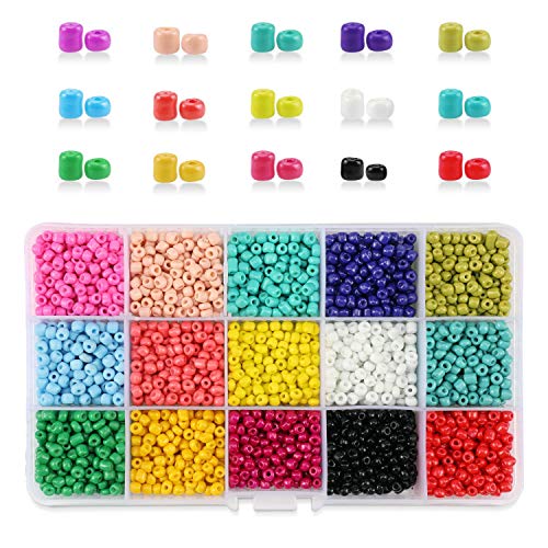 Phogary 9000pcs Glass Seed Beads, Mixed Colors Small Pony Beads Assorted Kit Opaque Colors Lustered Loose Spacer Beads, 3mm Round, Hole 1.0mm for Jewelry Making, DIY Crafting (15 Colors)