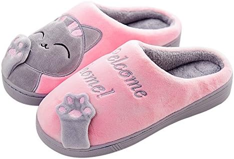 ChicPro Cute Women Ladies Cat Slippers Winter Warm Fuzzy Bedroom Shoes Non Slip House Slippers for Men,Light Pink,6.5-7.5 B(M) US Adult
