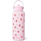 Strawberry Water Bottle 32oz Stainless Steel with Lid & Straw, Insulated Bottles for Women Girls, Gifts Ideas for Birthday Christmas