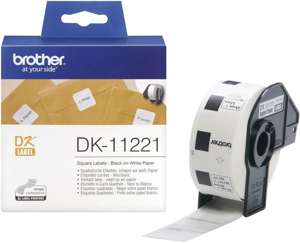 Brother DK-11221 Label Roll Square Labels Black on White 1000 Labels 23mm x 23mm