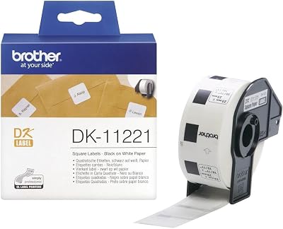 Brother DK-11221 Label Roll Square Labels Black on White 1000 Labels 23mm x 23mm