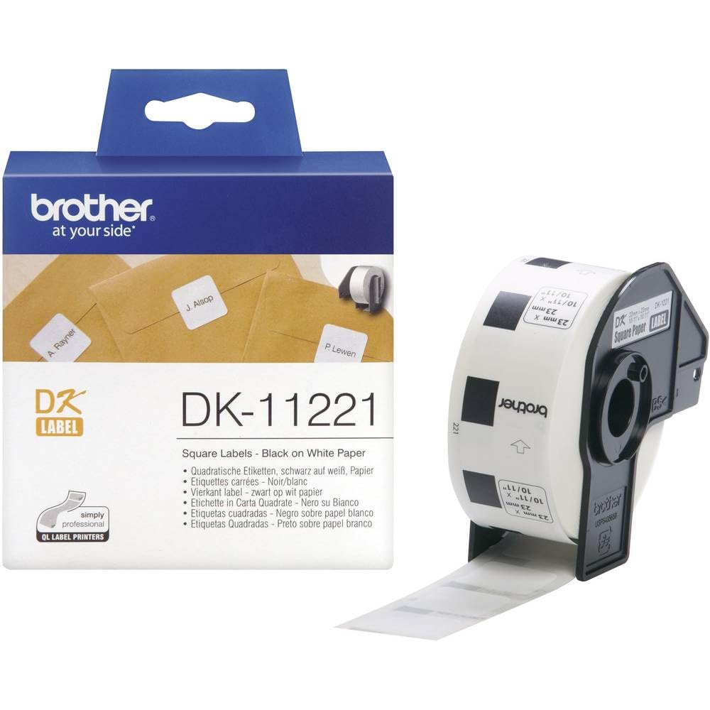 Brother DK-11221 Label Roll, Square Labels, Black on White, 1000 Labels, 23mm (W) x 23mm (L), Brother Genuine Supplies — image 1