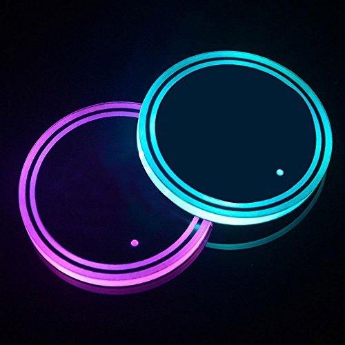 niceeshop LED Car Cup Holder Lights, (TM) 2PCS Waterproof Bottle Drink Coaster Mat Pad Built-in Light & Vibration Sensor USB Rechargeable Light for Car/SUV/Truck/Boat, 8 Colors