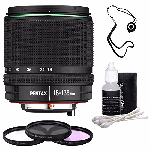 Pentax SMC DA 18-135mm F/3.5-5.6 ED AL (IF) DC WR Lens + 3 Piece Filter Kit + Lens Cleaning Kit + Lens Cap Keeper Bundle