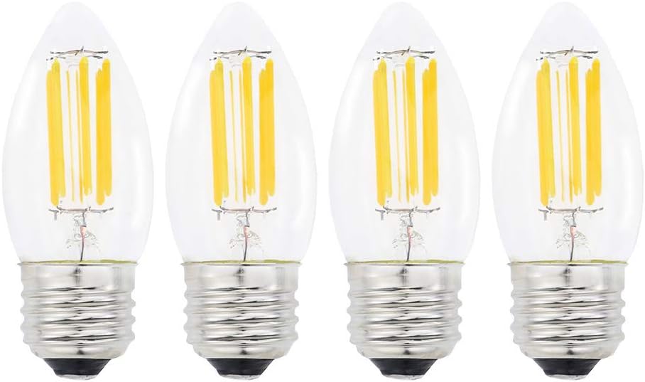 4-Pack Lamsky E26 Base LED Filament Candle Light Bulb,6W 2700K Warm White 600LM,C35 Shape Bullet Top,60W Incandescent Equivalent,Non-dimmable