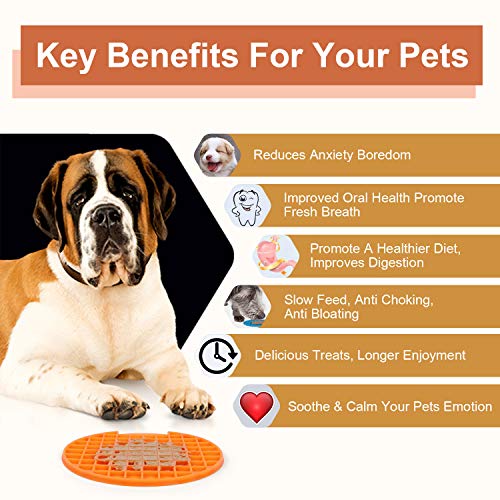 KASBAH Pet Lick Mat, 2 Pack Dog Lick Pad, Boredom Buster Slow Feeder Lick Mat Licking Mat Perfect for Pet Treats Anxious Relief for Fun and Healthy, Green+Orange