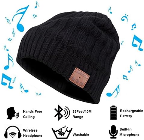 Bluetooth Beanie Winter Hat Running Headphones Wireless Musical Knit Cap with Stereo Headphones &amp; Mic Unique Christmas Gifts Thick Warm Hat for Women, Men, Boys and Girls-Straight Stripes Black