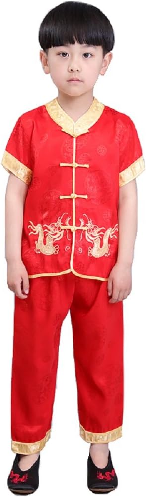 Hooyi Baby Boy Short Sleeve Clothes Set China Traditional Dragon Tang Suit Outfits Perform Tops Pant
