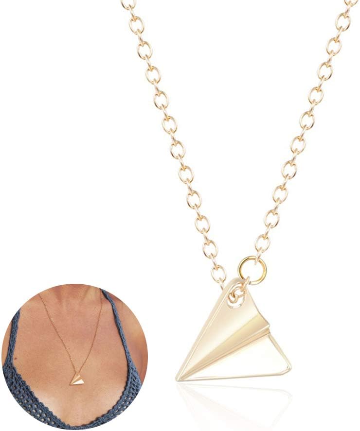 YOOE Simple Triangle Origami Plane Necklaces,Delicate Geometric Triangle Paper Airplane Pendant Necklace for Women Girls Party Gifts