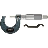 Mitutoyo 103-129 Outside Micrometer, Baked-enamel Finish, Ratchet Stop, 0-25mm Range, 0.001mm Graduation, +/-0.002mm Accuracy