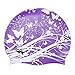 Moolecole Soft Waterproof Silicone Swim Cap Girls Summer Pool Sea Swimming Cap Bathing Haircare Hat for Long Hair Purple Butterfly