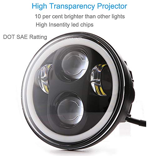 TRUCKMALL 5.75 inch LED Headlight Halo DRL Bulb Light Kit Set for Harley Davidson Street Bob Super Wide Glide Low Rider Night Rod Softail Custom Iron 883 Dyna Indian Scout Triumph Motorcycle Black