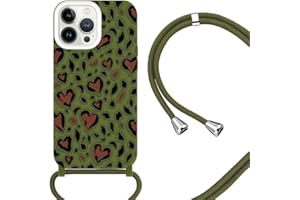ELTIIGO for 6.7" iPhone 14 Plus Strap Case with Crossbody Lanyard, Slim Fit Soft Cheetah Design Shockproof Cover with Anti-Lost Adjustable Shoulder Neck Strap for Girls Women - Leopard Green