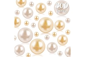 Cusmation 300 Pcs Cream and Gold Beads for Vase and 800 Pcs Water Pearls for Vases, Floating Beads for Centerpieces Vases Pearl Decor Gold Pearl Beads Wedding Birthday Floral Brushes Holder 8/14/20 mm
