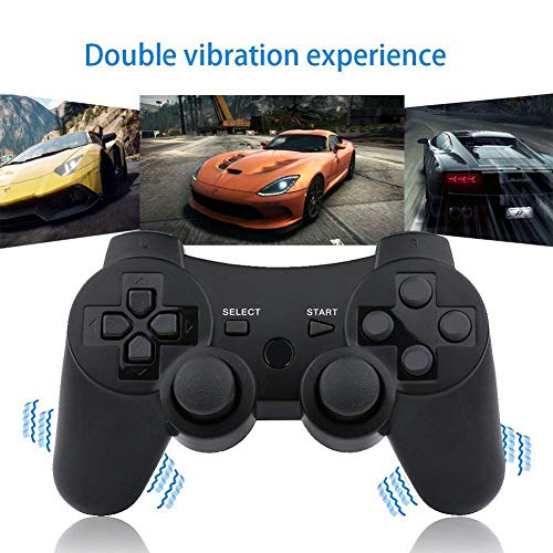 Molgegk Wireless Controllers Replacement For PS3 Controller, Compatible with Play-Station 3 Console, Upgraded Joystick Double Vibration Motion Gamepad With Charging Cable(Black and Black)