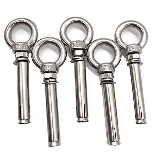 5 Pack M8*80 Expansion Bolt Anchor Bolt 304 Stainless Steel Screw Ring Lifting Expansion Shield Anchor Eye