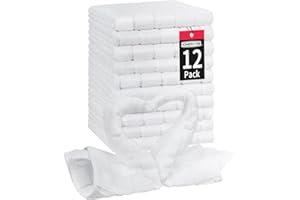 HOMERHYME Microfiber Washcloths Face Towel, 12 Pack White Towels Fingertip Washcloth, Soft Lint Free Quick Dry Bulk Absorbent Reusable Wash Cloths for Bathroom, Salon, Spa, Gym