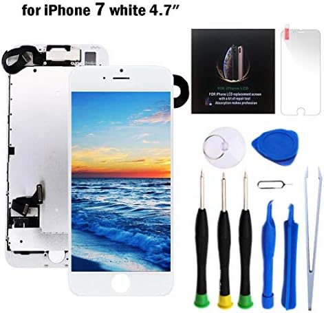 for iPhone 7 Screen Replacement Kit White 4.7" LCD Display iPhone 7 Replacement Touch Screen Digitizer Full Assembly with Front Camera+ Earpiece+ Repair Tools Kit+ Screen Protector (White)