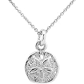 925 Sterling Silver Tiny Sand Dollar Charm Necklace, 18 Inch