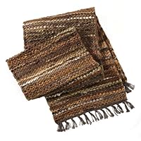 HF by LT Tucson Leather Table Runner, 13 x 39 inches, Handwoven Recycled Leather and Soft Cotton, Brown