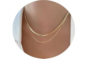 Foyjoey 18K Gold Plated Necklace for Women Stainless Steel Double Layered Green CZ Flat Herringbone Snake Chain Necklace Mini
