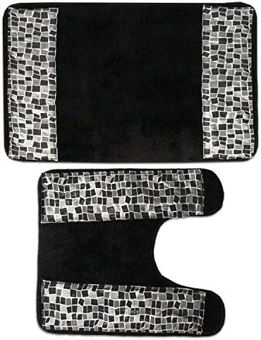 Popular Mosaic Stone Black Spice Bathroom Banded Bath &amp; Contour Rug Set
