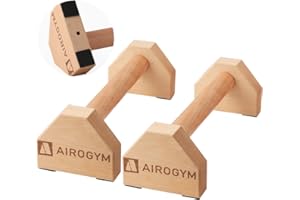 AIROGYM Push-up Stand, 2 PCS Wood Pushup Bars Non-Slip Base Exercise Home Workout Equipment, 30CM Wooden Parallettes Handle Stands Grip for Men Strength Training, Planks Calisthenics